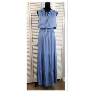 NWT Kirundo Size XL Powder Blue Tiered Maxi Dress Elastic Waist Shower Wedding